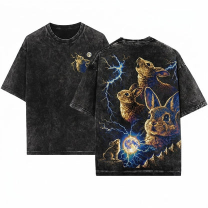 Dark Gothic Bunny Howling Moon Silly Rabbit Easter Vintage 90s Animal Apparel Unisex Wash T-Shirt