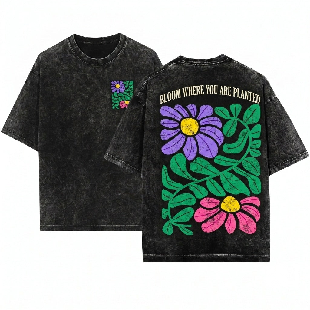 Vintage Abstract Floral Botanical Boho Summer Unisex Wash T-Shirt