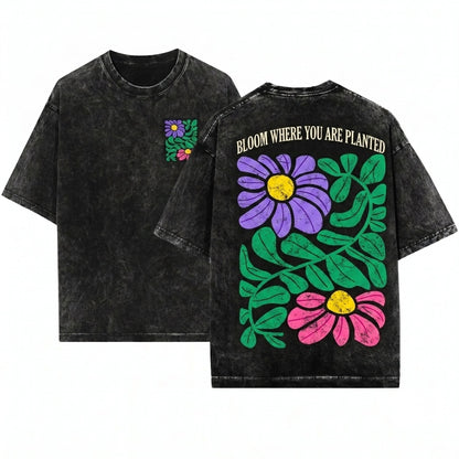 Vintage Abstract Floral Botanical Boho Summer Unisex Wash T-Shirt