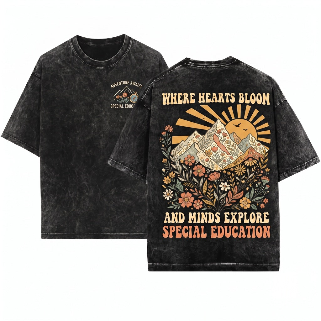 Adventure Awaits SPED Teacher Special Education Camping Unisex Wash T-Shirt