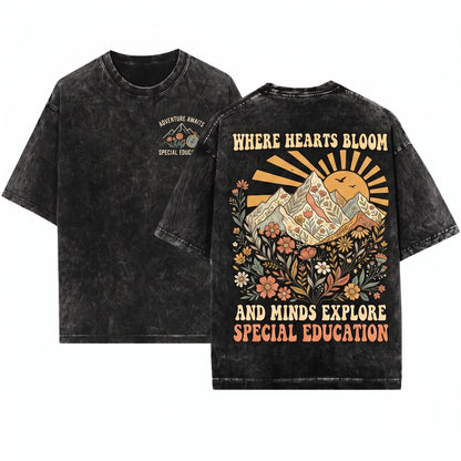 Adventure Awaits SPED Teacher Special Education Camping Unisex Wash T-Shirt