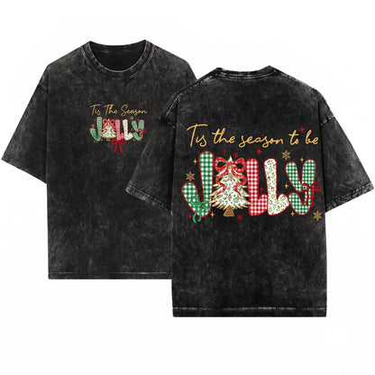 Retro Lace Floral Christmas Tree Tis The Season To Be Holly Jolly Funny Unisex Wash T-Shirt