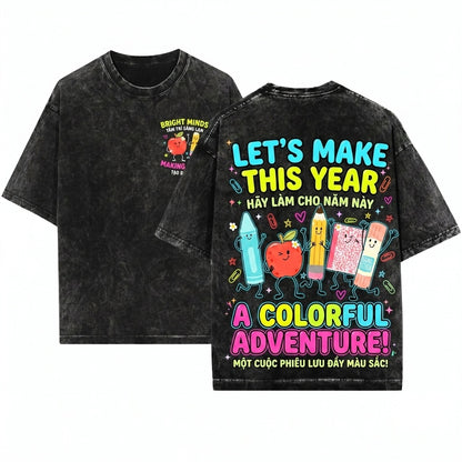 Cute School Supplies Back To School Teacher Crayon Pencil Notebook Kindergarten Gift Unisex Wash T-Shirt