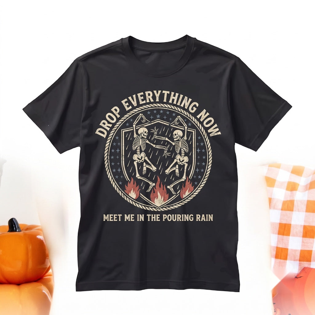 Drop Everything Now Distressed Skeleton Oversized Vintage Love Sparks Pouring Rain Halloween Unisex TShirt