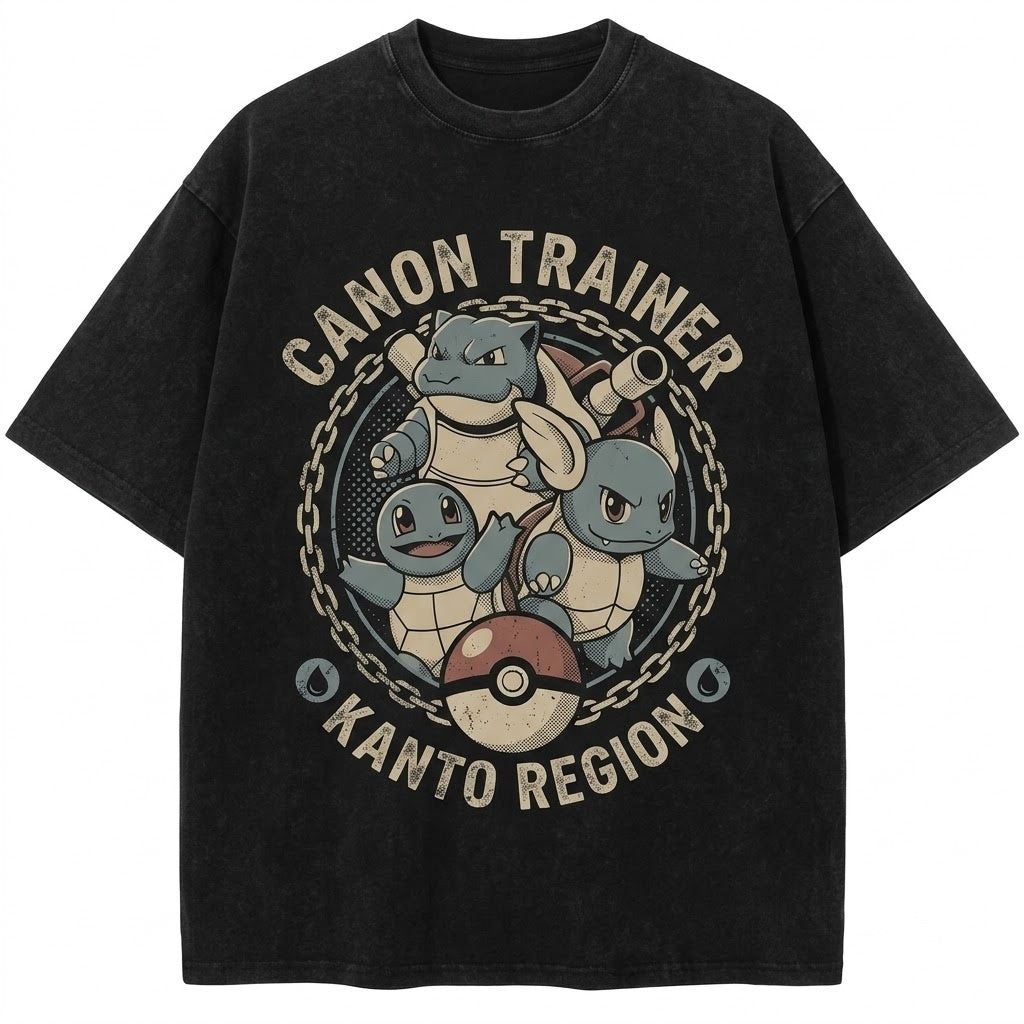 Vintage Washed Squirtle Graphic Cute Expressions Oversized Anime Kawaii Unisex TShirt
