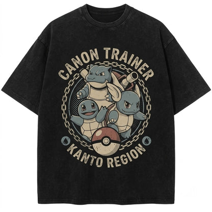 Vintage Washed Squirtle Graphic Cute Expressions Oversized Anime Kawaii Unisex TShirt