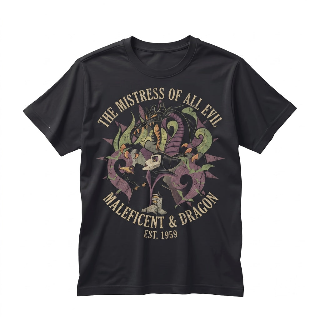 Vintage Dark Fairy Graphic Top, Maleficent Theme Park Halloween Vacation Apparel, Retro Evil Queen Portrait Unisex TShirt