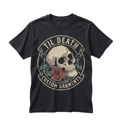Personalized Til Death Date Gothic Skull Roses Floral Skeleton Lover Wedding Gift Unisex TShirt