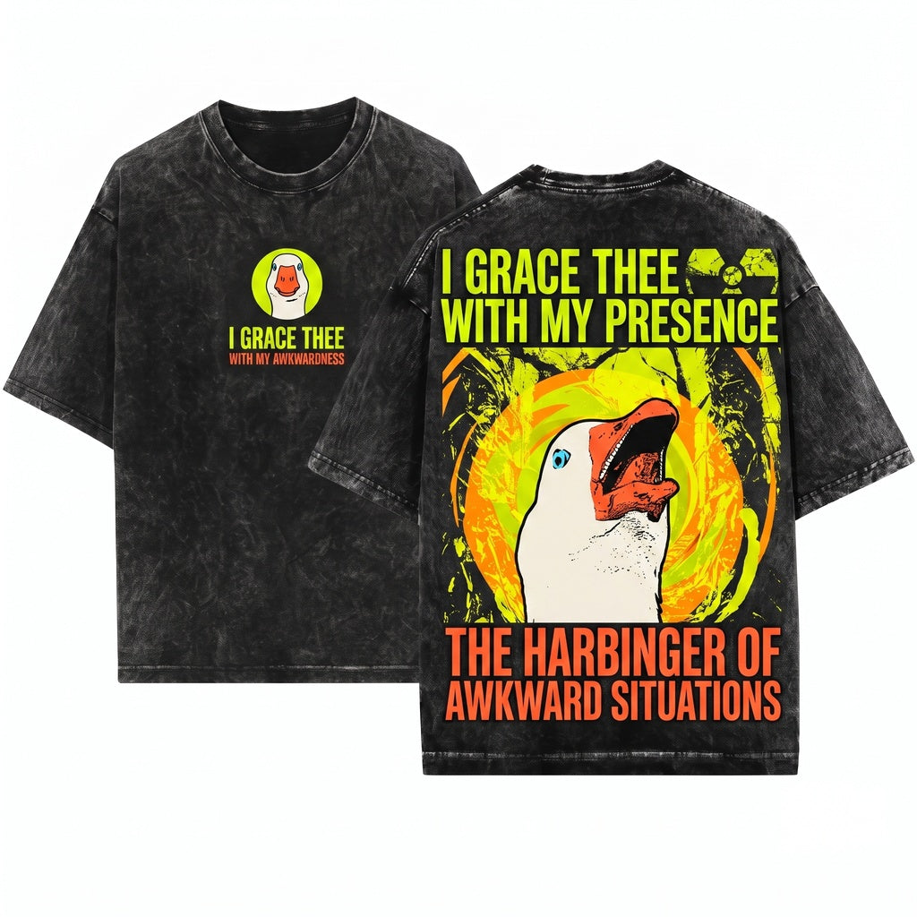Funny Vintage Japanese Goose Harbinger of Awkward Situations Graphic Unisex Wash T-Shirt