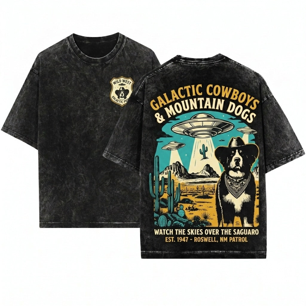 Vintage Bernese Mountain Dog UFO Cowboy Country Ranch Wild West Mom Dad Gift Unisex Wash T-Shirt