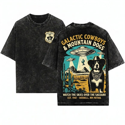 Vintage Bernese Mountain Dog UFO Cowboy Country Ranch Wild West Mom Dad Gift Unisex Wash T-Shirt