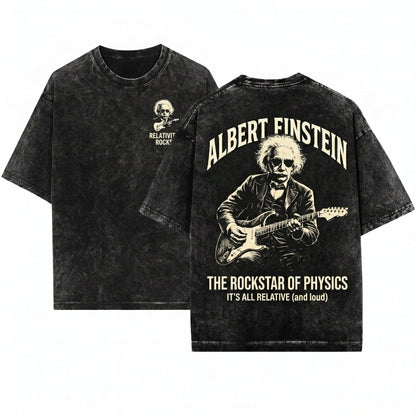 Albert Einstein Playing Guitar Vintage Funny Nerd Music Rock Scientist Aesthetic Gift Unisex Wash T-Shirt