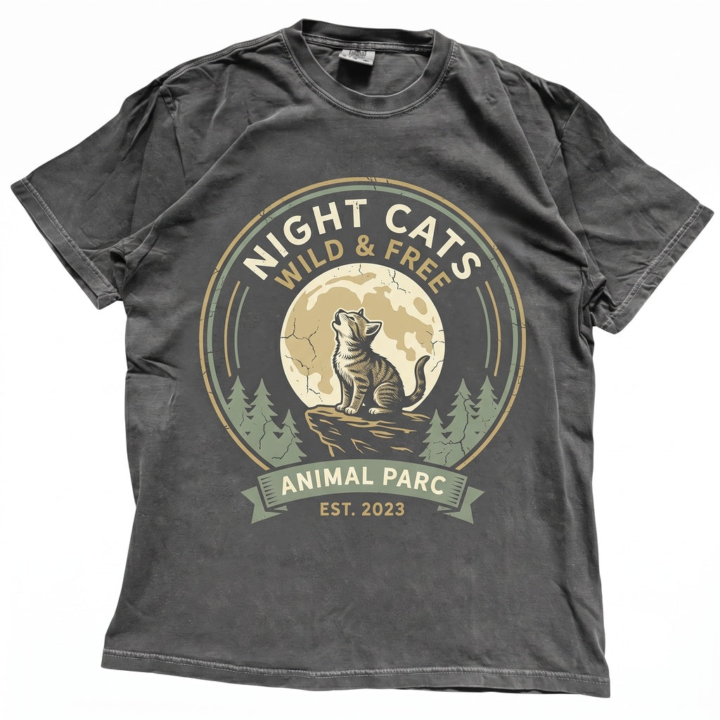 Retro 90s Cat Howling At Full Moon Graphic Cute Kitten Mom Gift Tabby Vintage Animal Unisex TShirt