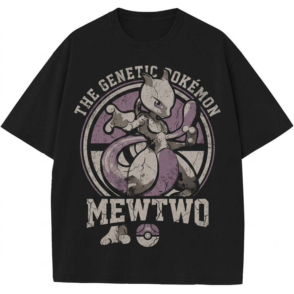 Mewtwo Japanese Ink Graphic Retro Anime Oversized Vintage Acid Wash Gamer Gift Unisex TShirt