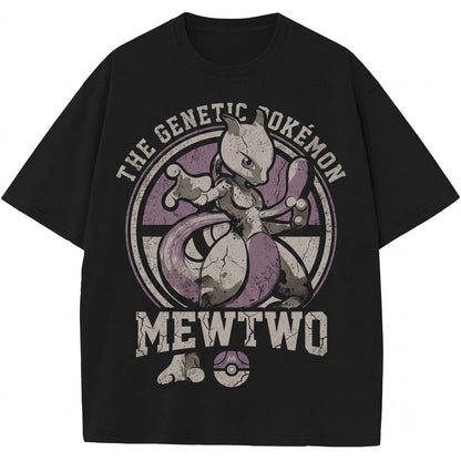 Mewtwo Japanese Ink Graphic Retro Anime Oversized Vintage Acid Wash Gamer Gift Unisex TShirt
