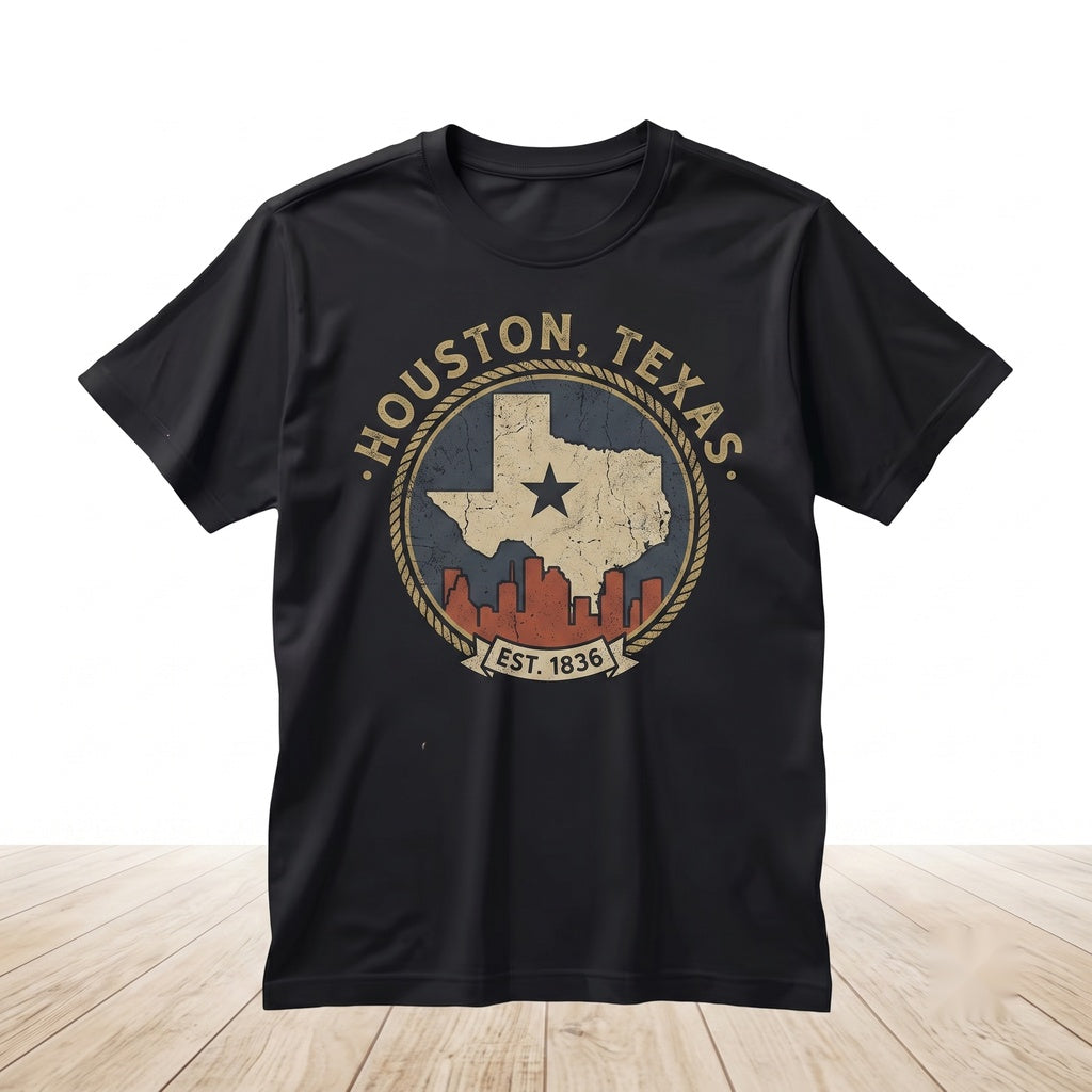 Houston Texas Map Skyline City Home State Travel Souvenir Birthday Present Unisex TShirt