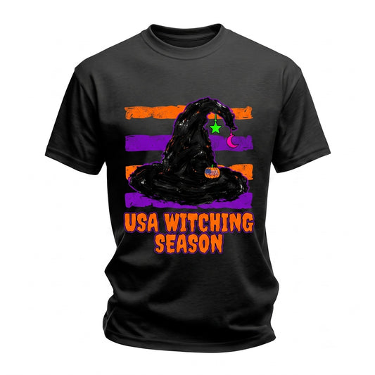 Vintage Distressed Orange Stripes Halloween Spooky Retro Witch Hat Gift Unisex TShirt