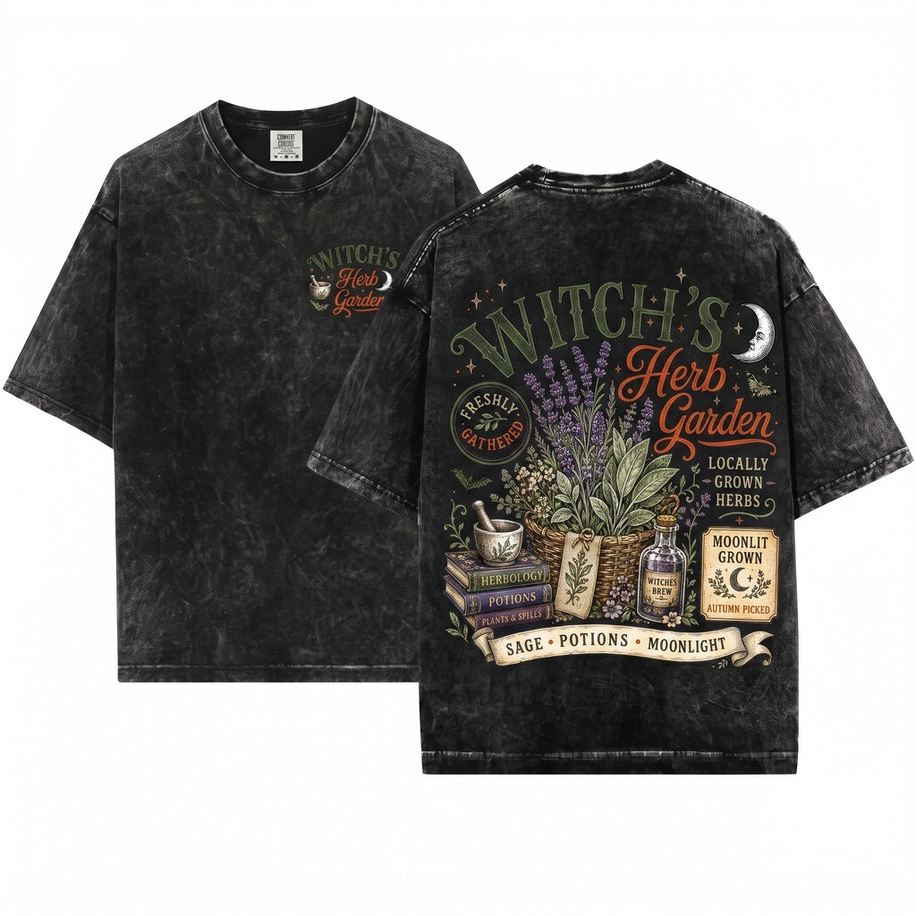 Witch’s Herb Garden Retro Botanical Fall Halloween Mushroom Plant Lover Gift Unisex Wash T-Shirt