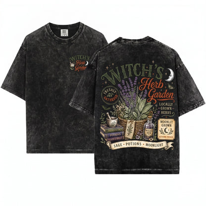 Witch’s Herb Garden Retro Botanical Fall Halloween Mushroom Plant Lover Gift Unisex Wash T-Shirt