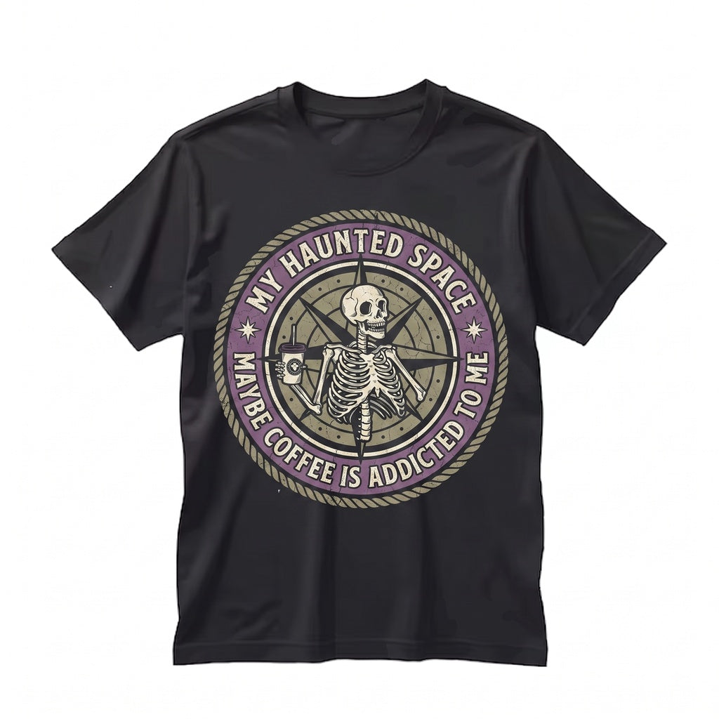 Maybe Coffee Is Addicted To Me Spooky Skeleton Funny Graphic Sweatshirt Hoodie Unisex TShirt