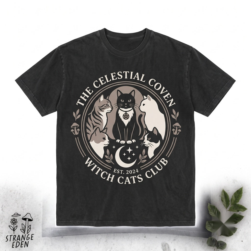 Support Your Local Coven Cat Ritual Funny Witchy Black Kitten 80s 90s Grunge Goth Vintage Graphic Apparel Unisex TShirt