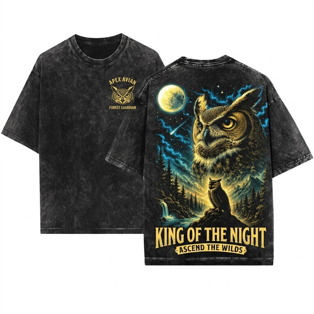 Retro Dark Forest Great Horned Owl Lover Graphic Gift Unisex Wash T-Shirt