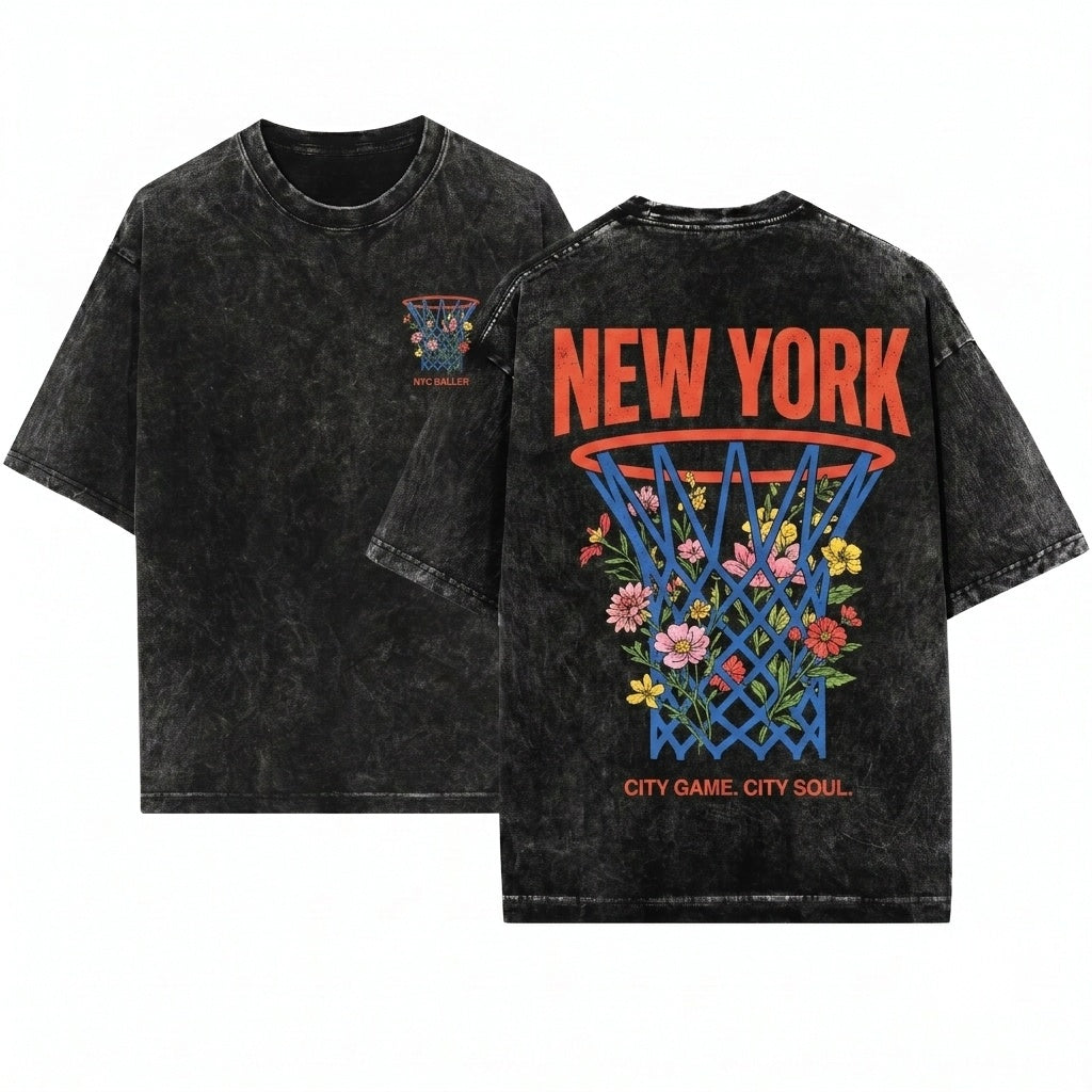 New York Basketball Streetwear Crewneck Unisex Wash T-Shirt