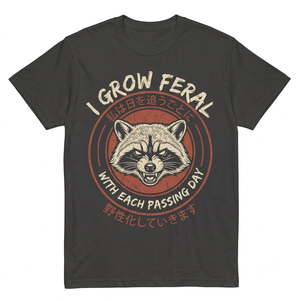 I Grow Feral Raccoon Vintage Japanese Retro Graphic Novelty Unisex TShirt