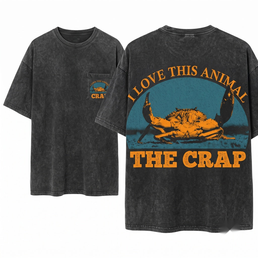 I Love This Animal Crap Crab Vintage Novelty Graphic Unisex Wash T-Shirt