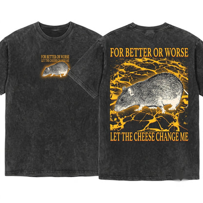 Let the Cheese Change Me Vintage Japanese Rat Graphic Novelty Apparel Unisex Wash T-Shirt