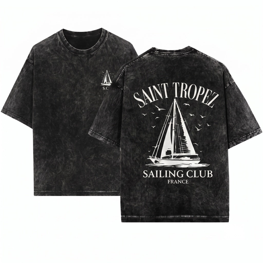 Saint Tropez Sailing Club Coastal France Nautical Graphic Unisex Wash T-Shirt