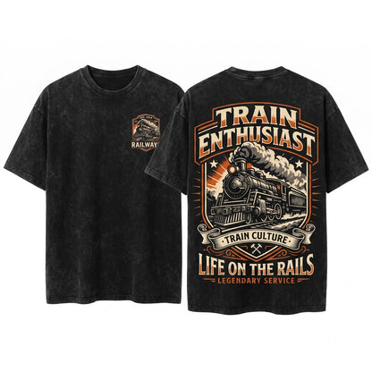 Vintage Steam Engine Locomotive Railroad Enthusiast Graphic Gift Unisex Wash T-Shirt