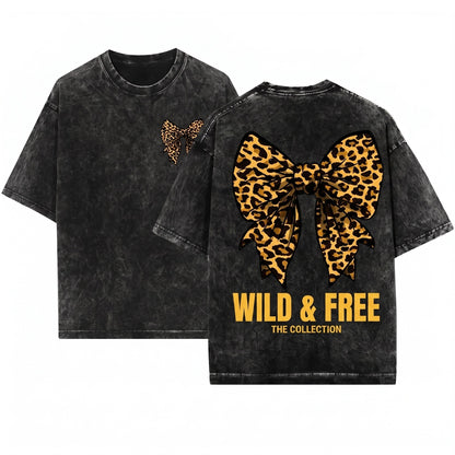 Coquette Leopard Print Bow Aesthetic Fall Trendy Cute Crewneck Unisex Wash T-Shirt