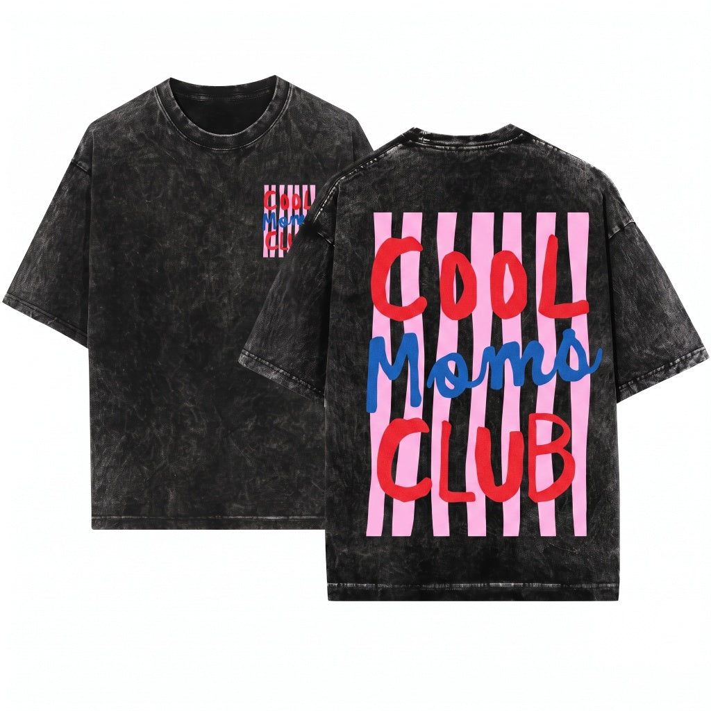 Cool Moms Club Trendy Mama Striped Design Life Mothers Day Gift Unisex Wash T-Shirt