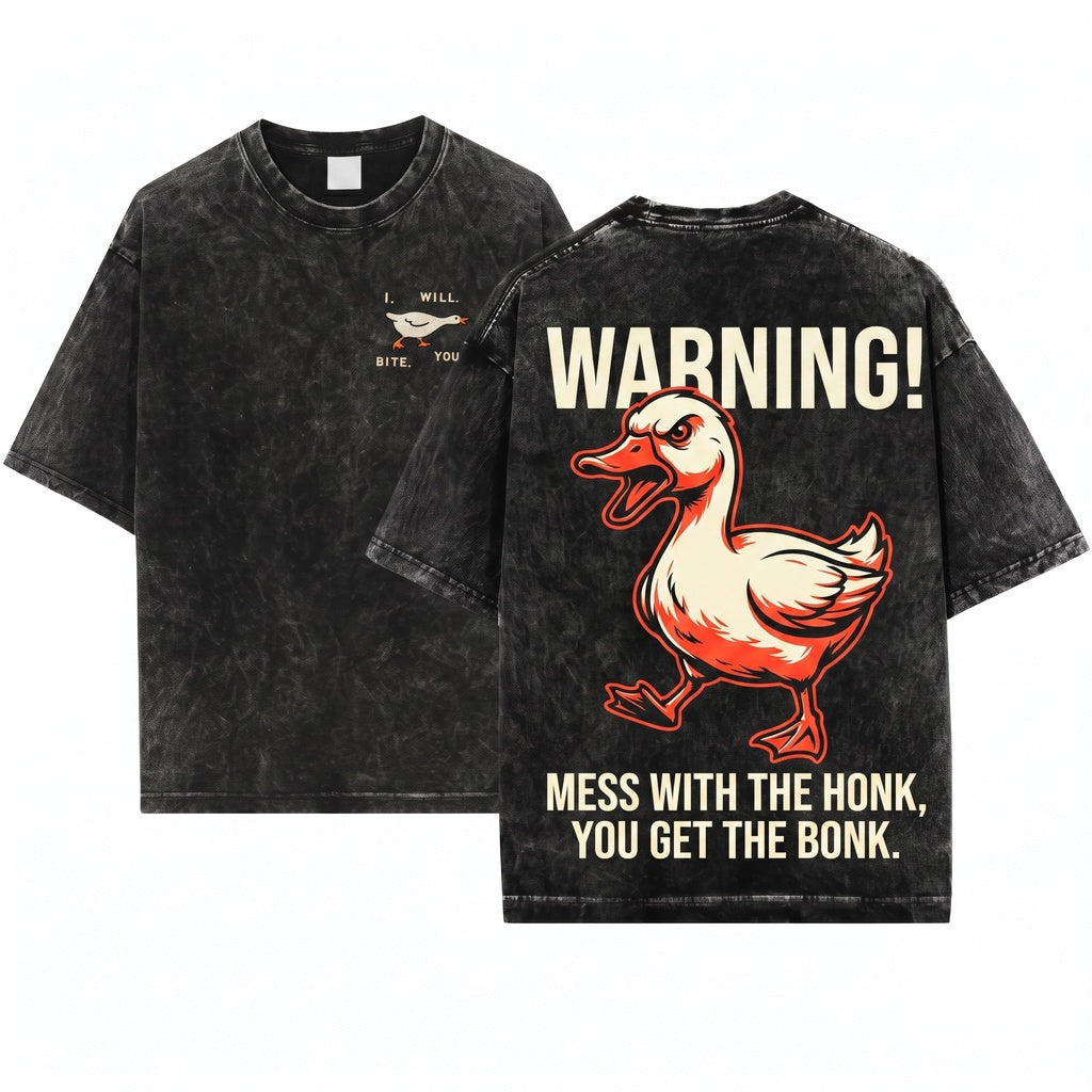 I Will Bite You Cute Angry Goose Embroidered Funny Lover Gift Unisex Wash T-Shirt