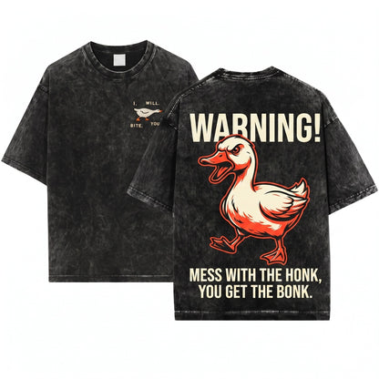 I Will Bite You Cute Angry Goose Embroidered Funny Lover Gift Unisex Wash T-Shirt
