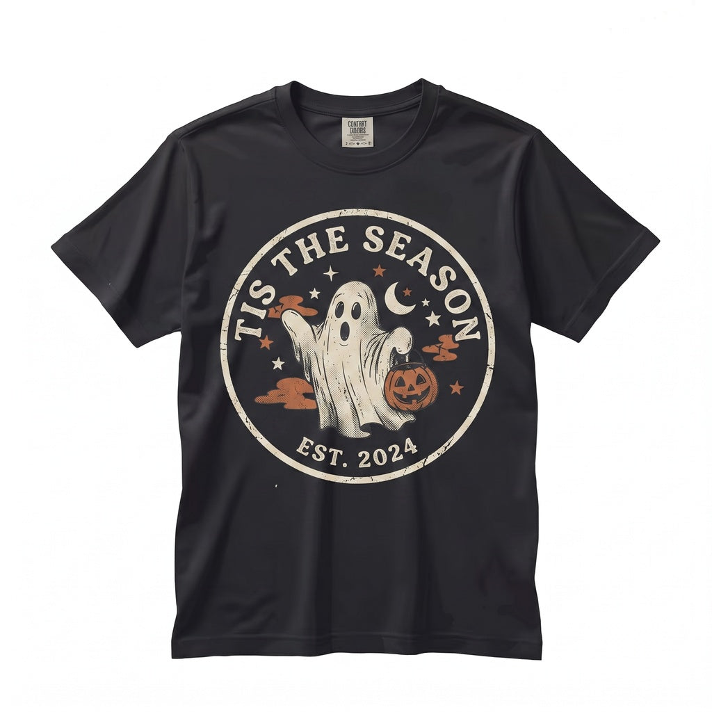 Tis The Season Halloween Ghost Pumpkin Basket Vintage Moon Aesthetic Gift Unisex TShirt
