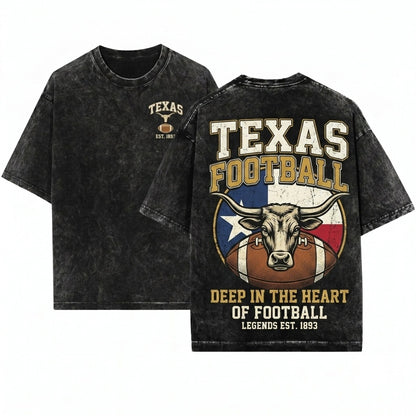 Texas Game Day Tailgate Football Fan Apparel Cotton Blend Unisex Wash T-Shirt