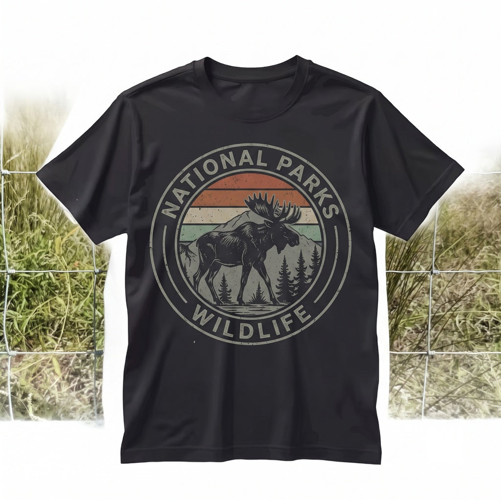 Vintage Moose Graphic Mountain Forest Wildlife Rustic Cabin Outdoor Adventure Apparel Nature Lover Gift Unisex TShirt