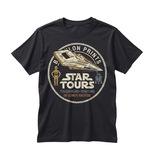 Vintage Space Simulator Ride Oversized Retro Sci-Fi Galaxy Theme Park Graphic Unisex TShirt
