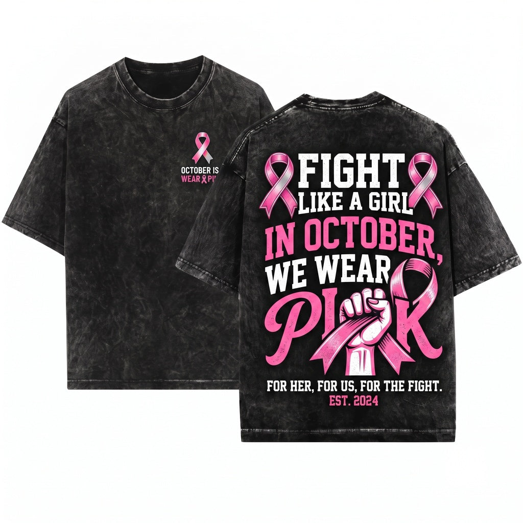 Breast Cancer Awareness Pink Ribbon Support Sweatshirt October Survivor Gift Unisex Wash T-Shirt
