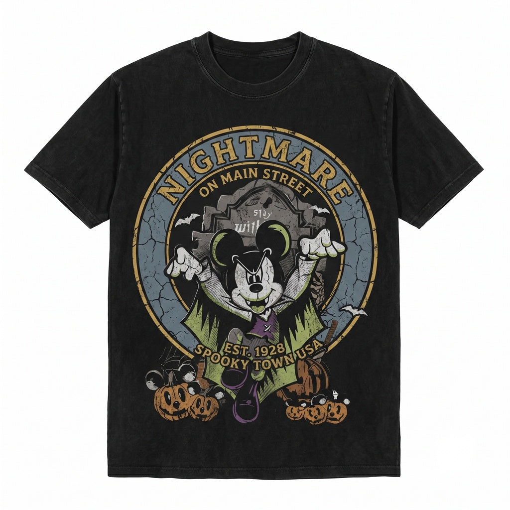 Vintage Retro Nightmare On Main Street Vampire Mouse Halloween 2026 Family Vacation Party Graphic Unisex TShirt
