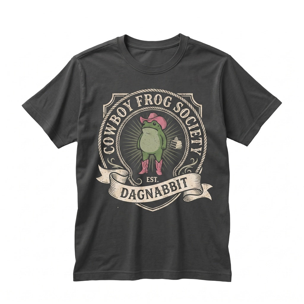 Dagnabbit Cowboy Frog Embroidered Pink Cowgirl Boots Funny Graphic Cotton Vintage Unisex TShirt