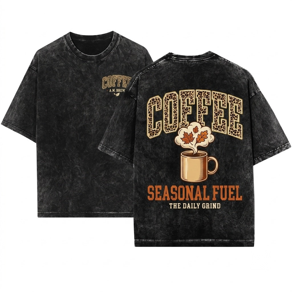 Coffee Lover Autumn Fall Weather Girly Leopard Print Womens Unisex Wash T-Shirt