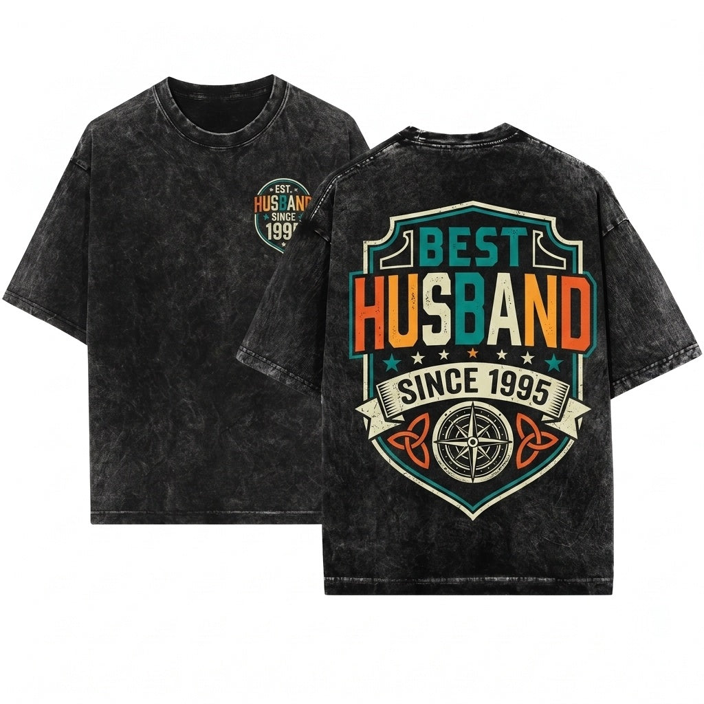 Best Husband Since 1995 Custom Anniversary Gift Tee Male Cotton Top Apparel Clothing Unisex Wash T-Shirt
