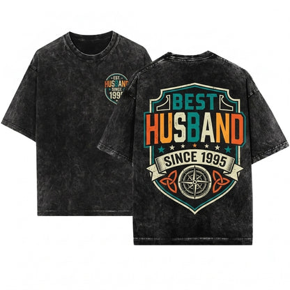 Best Husband Since 1995 Custom Anniversary Gift Tee Male Cotton Top Apparel Clothing Unisex Wash T-Shirt