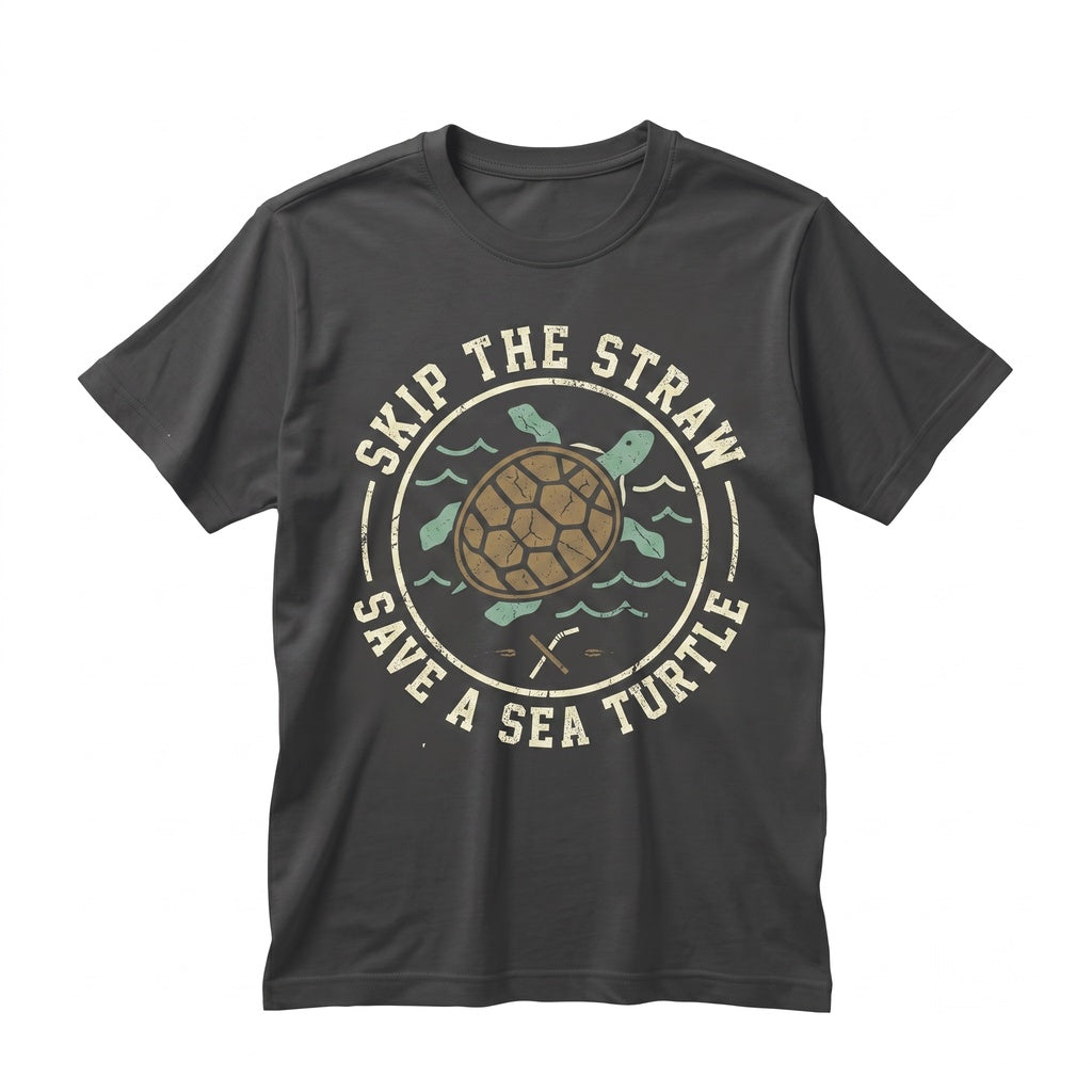 Save The Turtles Skip Plastic Straw Ocean Animal Lover Eco Friendly Graphic Unisex TShirt
