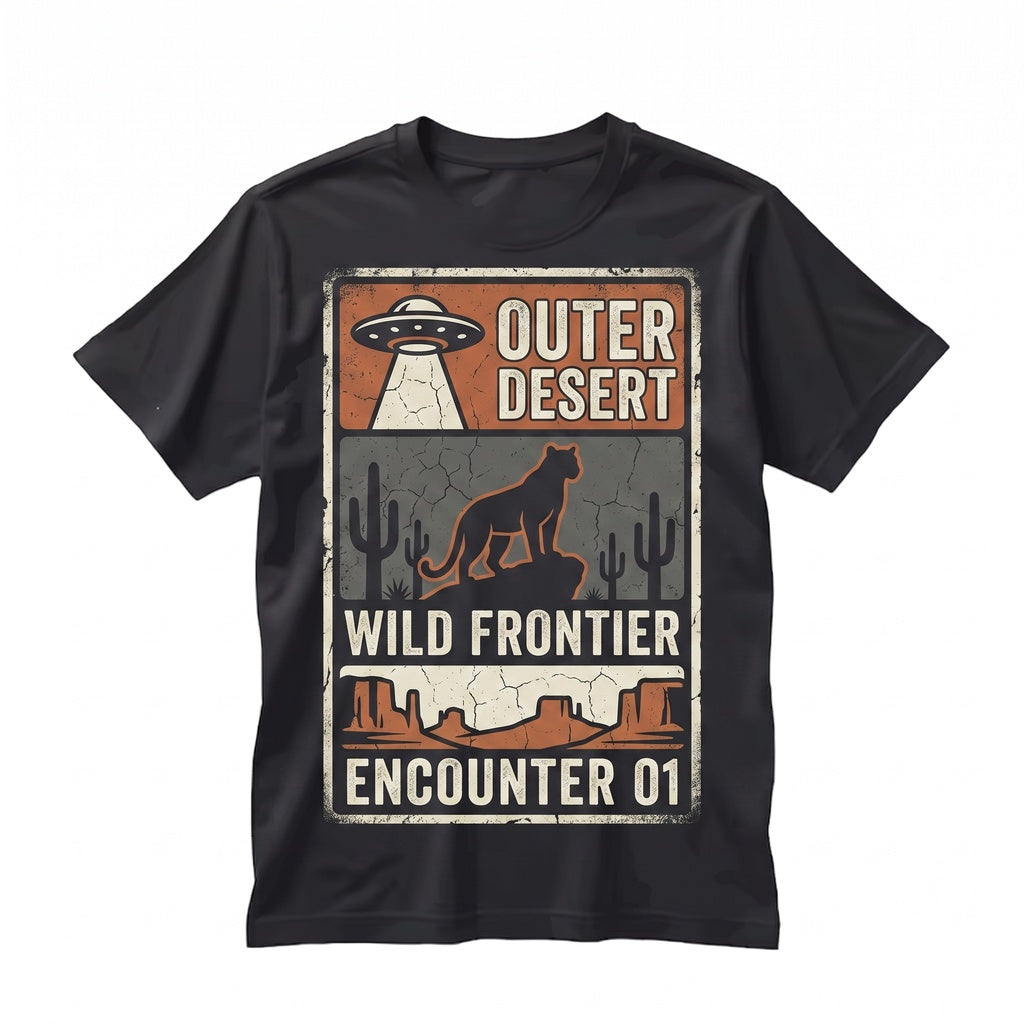 UFO Mountain Lion Alien Abduction Cougar Retro Southwest Desert Cactus Sci Fi Big