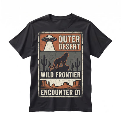 UFO Mountain Lion Alien Abduction Cougar Retro Southwest Desert Cactus Sci Fi Big