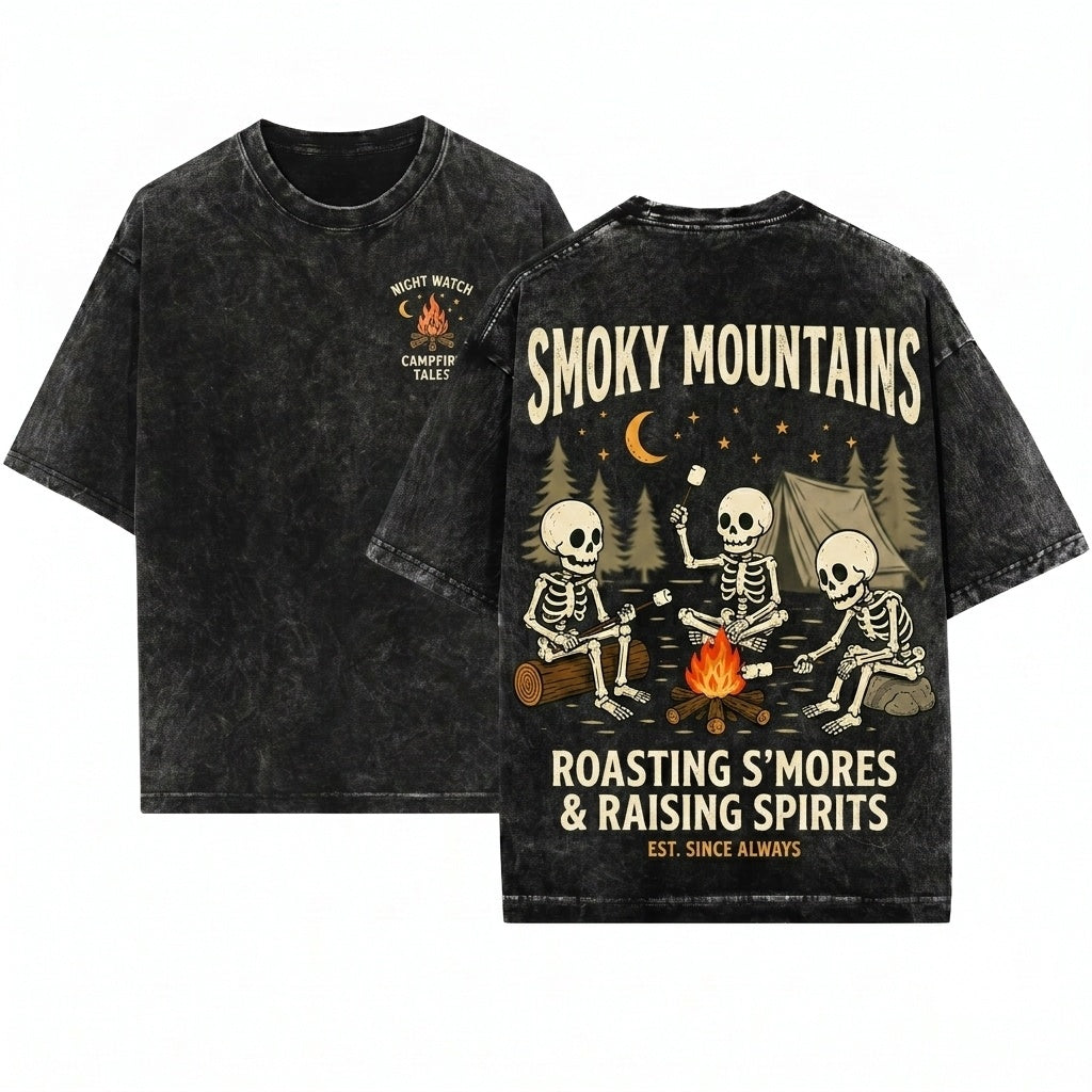 Funny Skeleton Camping Marshmallow Campfire Halloween Outdoor Sweatshirt Gift Unisex Wash T-Shirt